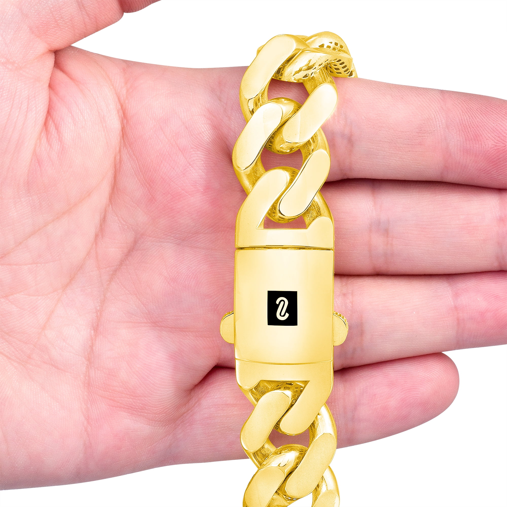 Nuragold 10k Real Yellow Gold Royal Monaco 20mm Miami Cuban Link Bracelet (7.5"-9") Italian Jewelry for Men