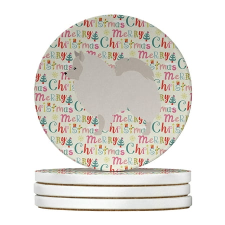 

German Spitz Merry Christmas Large Sandstone Coasters Pack of 4 4 in x 4 in