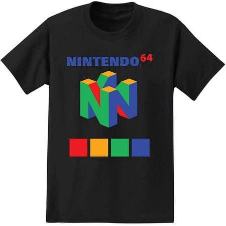 Nintendo Mens Video Game Shirt - Mario, Luigi, Zelda, Kirby, and Donkey Kong Vintage Tee (Black N64,