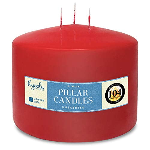 Hyoola, 6 x 4.75 Inch 3 Wick Unscented Dripless Pillar Candles Red
