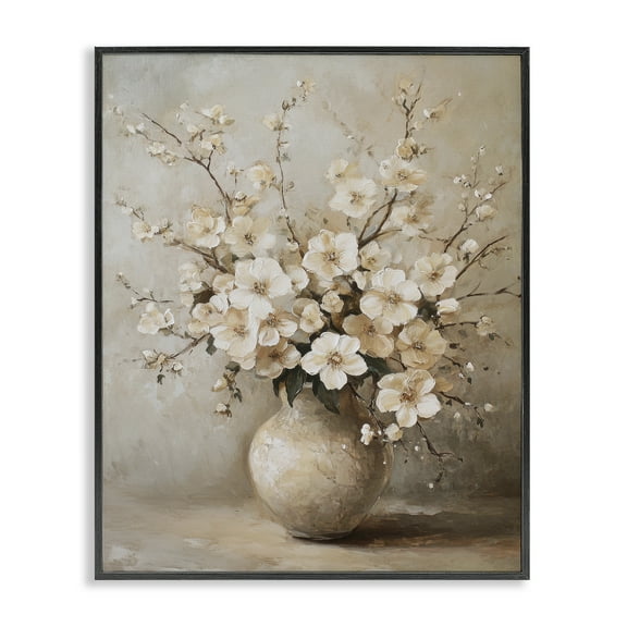 Stupell Industries Cherry Blossoms in Pottery Plants & Flowers Painting Black Framed Art Print Wall Art, 11 x 14