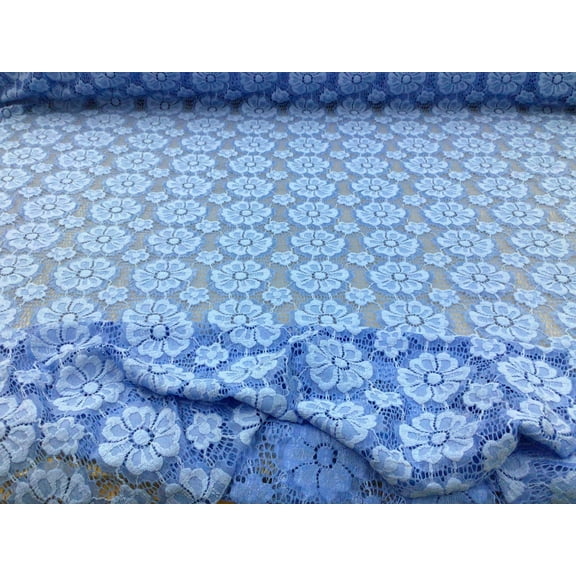 Embroidered Stretch Lace Apparel Fabric Sheer Floral Sky Blue YY413