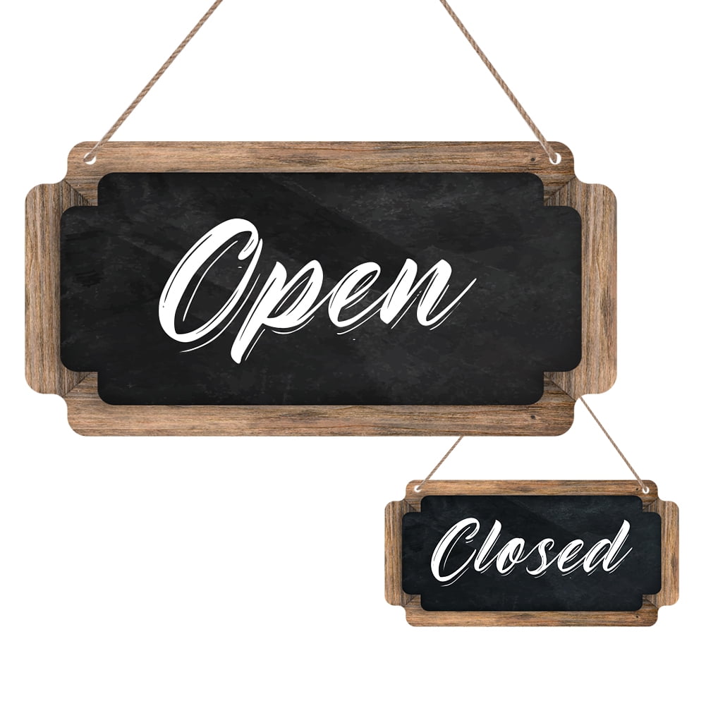 WaaHome Open Closed Sign Double Sided Black Open/Closed Sign for Business  Store Door Window, 6''X12''