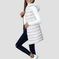 thumbnail image 2 of larppty Women's Long Puffer Vest Casual Sleeveless Puffy Zip Up Jacket with Hood (White, XXL), 2 of 5