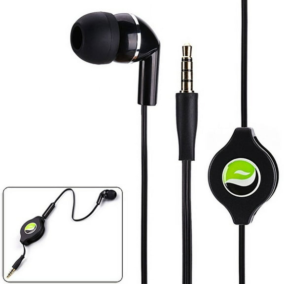 Premium Retractable Headset MONO Hands-free Earphone Mic Single Earbud Headphone Earpiece Wired 3.5mm Black Compatible With Samsung Galaxy S10 Halo