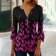 thumbnail image 2 of QATAINLAV Womens 2025 Spring Blouses Fashion Boho Floral Print 3/4 Bell Sleeve Tunic Tops Loose Casual Button Down Henley Shirts Vacation Outfits Hot Pink S Todays Sale, 2 of 6