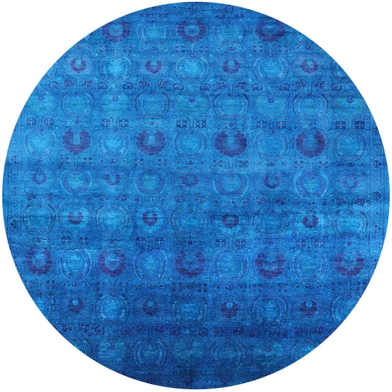 Ahgly Company Machine Washable Indoor Round Industrial Modern Deep Sky Blue Area Rugs, 7' Round