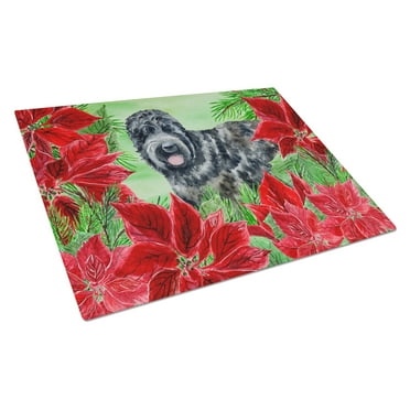 Caroline's Treasures Black Russian Terrier Poinsettas Glass Cutting Board Large