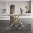 thumbnail image 5 of 59-inch Modern rectangle Expandable Dining Table with Retractable Leaf, Sintered Stone Top & Golden Carbon Steel X-Base, Sturdy 4-6 Person Table for Small Apartments, Kitchen, Dining Room, 5 of 10