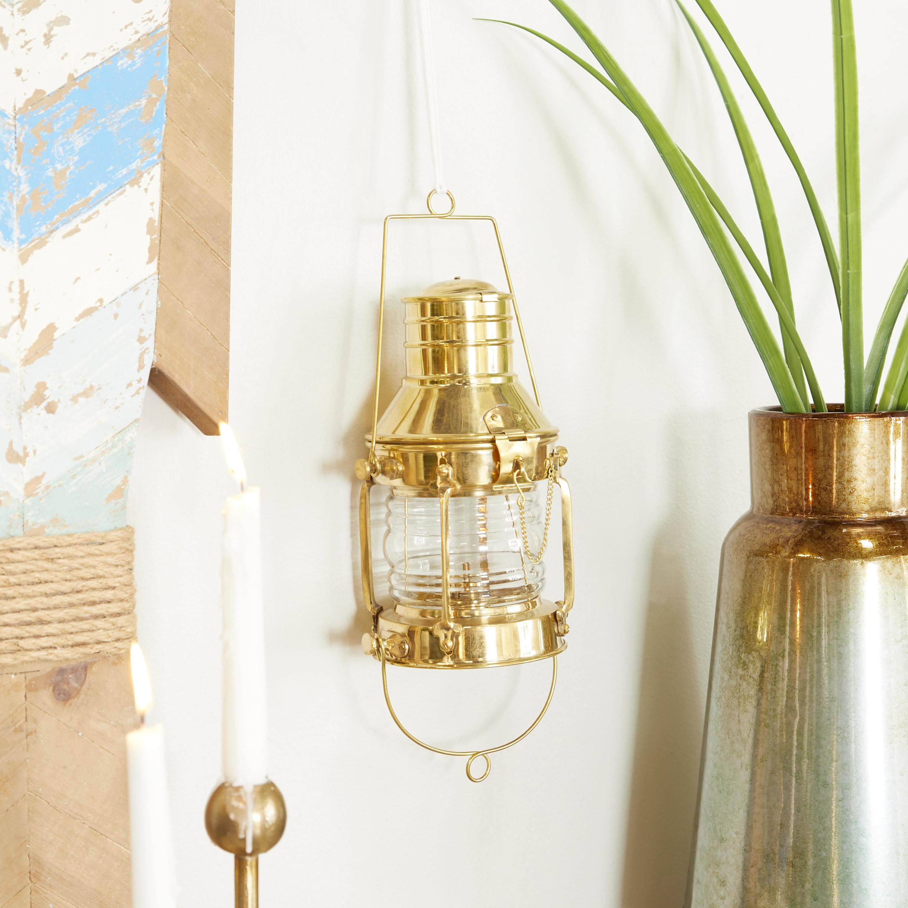 DecMode Gold Brass Metal Decorative Candle Lantern with Handle