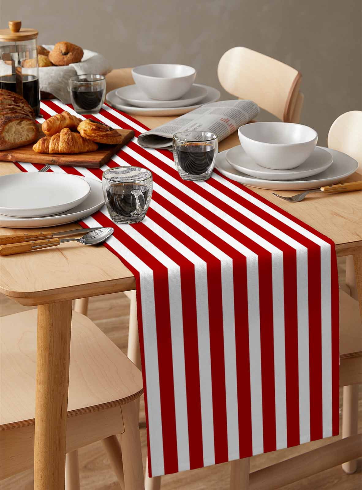Red Striped Table Runner Christmas Farmhouse Red White Stripes Tablerunners 13 x 108 Inch, Table Decorations Tabletop Scarf for Summer Gathering Holiday Farmhouse Kitchen Dining Decor