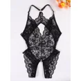 thumbnail image 2 of Women's Sheer Mesh Lace Bodysuit One Piece Lingerie V Neck Teddy Lingerie Stretchy Floral Lace Sleepwear, 2 of 6