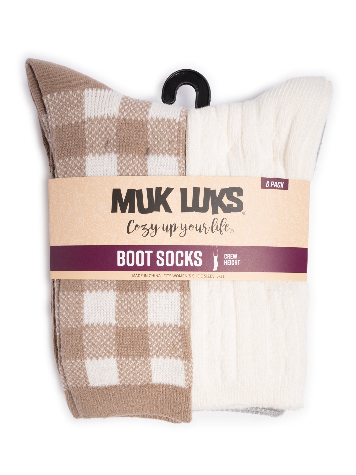 MUK LUKS Women's Fluffy Dream Crew Socks, 6-Pack, One Size