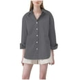 thumbnail image 1 of Bowake Button down Shirt for Women Lapel Long Sleeve Oversized Work Office Blouse Casual Solid Color Fall Tops, 1 of 6