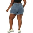 thumbnail image 4 of MODA NOVA Juniors' Plus Size Denim Shorts Raw Hem Casual Shorts 3X Vintage Blue, 4 of 7
