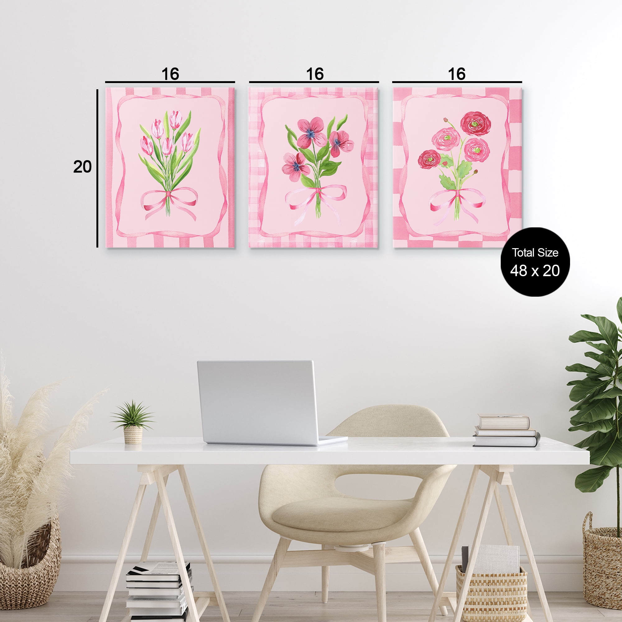 Pretty & Sweet Bordered Flowers 3 Piece Canvas Wall Art Set, design by Nina Jacobs
