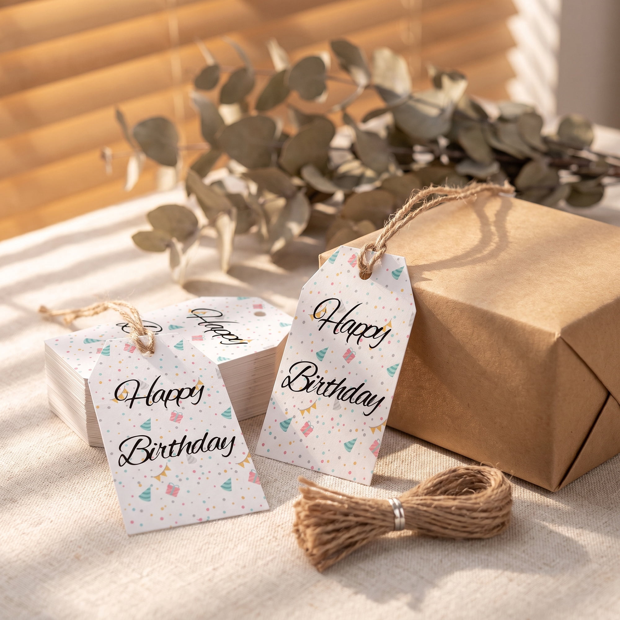 Unique Bargains Vibrant Birthday Gift Tags with Jute Twine Birthday Pattern 2.2" x 3.3"