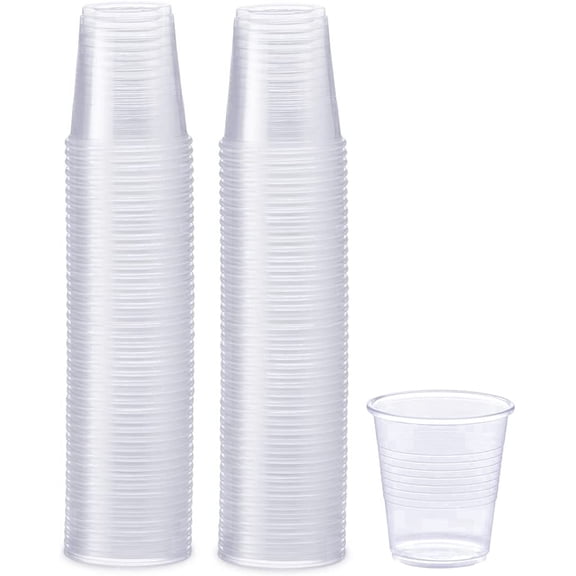 GUSTO 3 Oz Clear Small Plastic Cups Disposable Mouthwash, Espresso Cups, 100-Pack