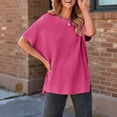 thumbnail image 6 of ManxiVoo Short Sleeve Crewneck Sweater for Women Lightweight Casual Knit Top Perfect for Spring and Fall Transitional Weather XXXXXL Size Hot Pink, 6 of 8