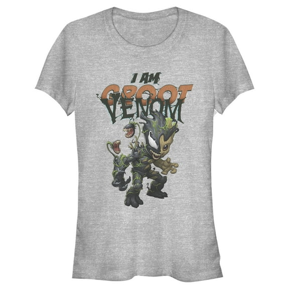 Junior's Marvel I Am Groot Infected Venom  Graphic Tee Athletic Heather Small