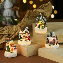 KOYPTL Christmas Table Decorations 4 Pcs Glowing Resin House Christmas Ornament Mini Winter Snow Village Houses Christmas Decorations for Desktop Home Decor Christmas Stocking Stuffers Xmas Gifts