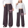 thumbnail image 4 of XEGLSBU Girls Sweatpants Kids Girl's Baggy Sweatpants Lightweight Straight Leg Athletic Pants with Pockets z260731-Brown-c Size 6-7 Years, 4 of 4