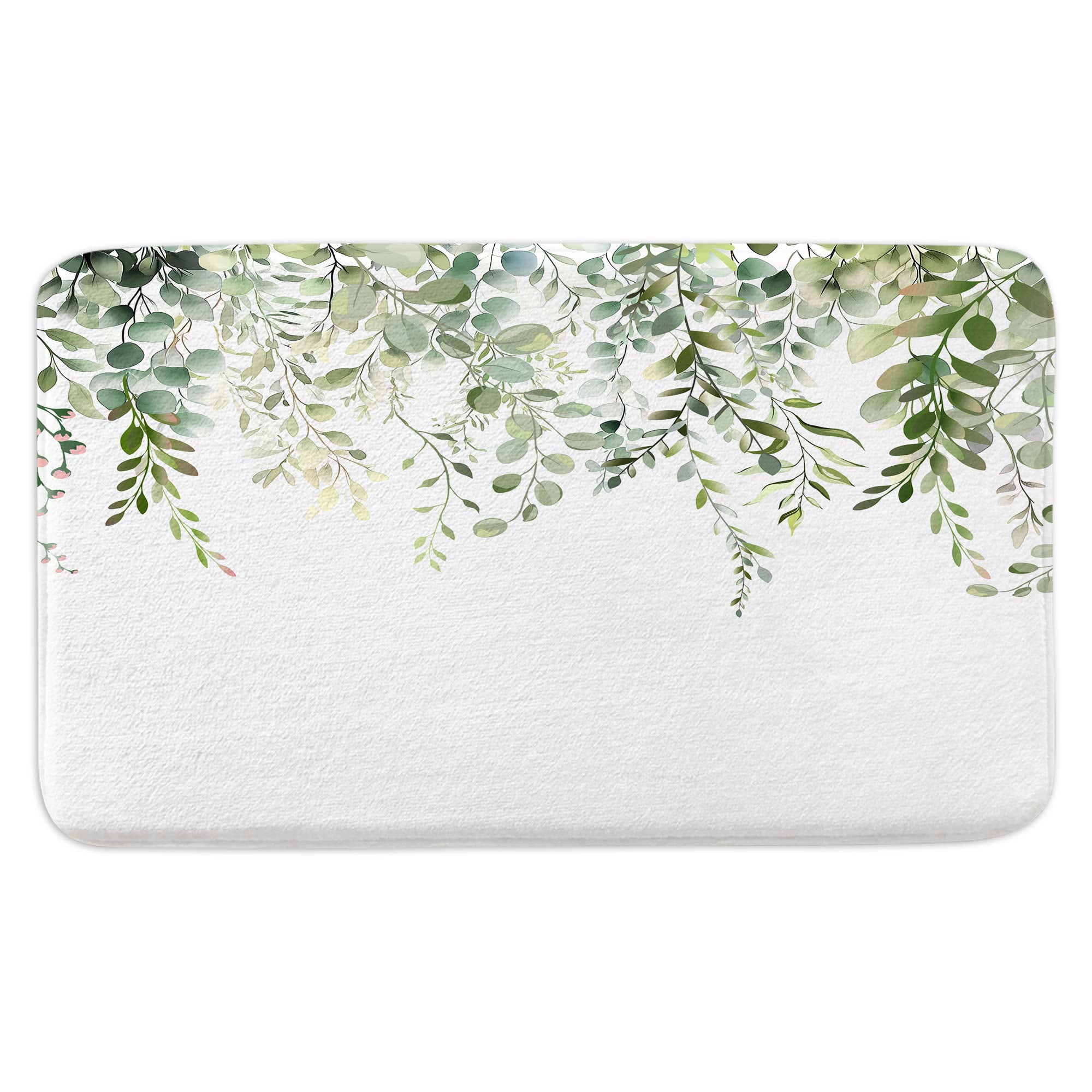 Sage Green Eucalyptus Leaves Bathroom Rug, Watercolor Floral Rustic Spring Nature Bathroom Accessories Shower Mat, Farmhouse Botanical Plants Non Slip Bathtub Mat Bath Rugs,17X48in