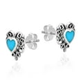 thumbnail image 2 of Elegant Simulated Blue Turquoise Heart Sterling Silver Filigree Stud Earrings, 2 of 5