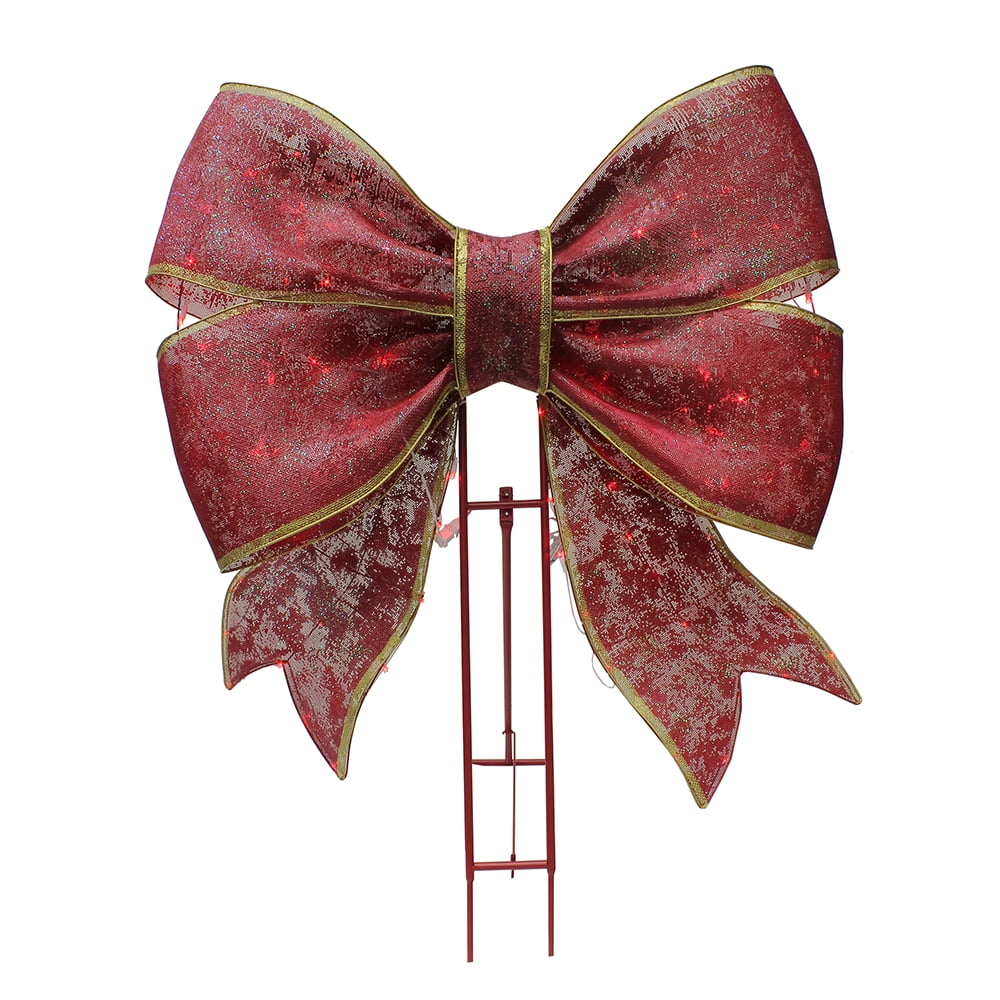 Puleo International Metal Outdoor Metal Bow with 100 Red Twinkle LED