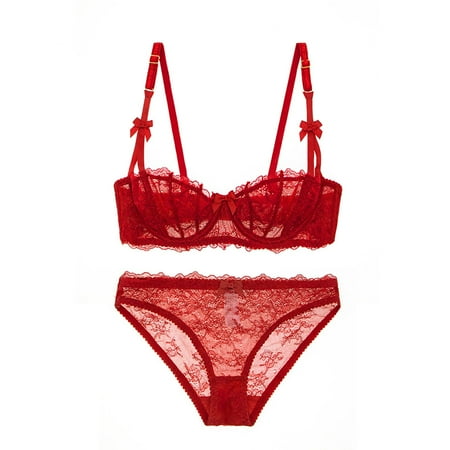 

Varsbaby Women s Unlined Demi-Cup Bra Sexy Lace Bra and Panties Set See Through Lingeire Set