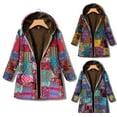 thumbnail image 2 of Autumn and Winter Cotton Linen Coat Ladies Retro Warm Printed Pockets Thickened Zip Hooded Coat Jacket, 2 of 2