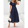 thumbnail image 6 of Black Eyelet Square Neck Puff Sleeve Smocked Maxi Dress With Pockets, 6 of 30