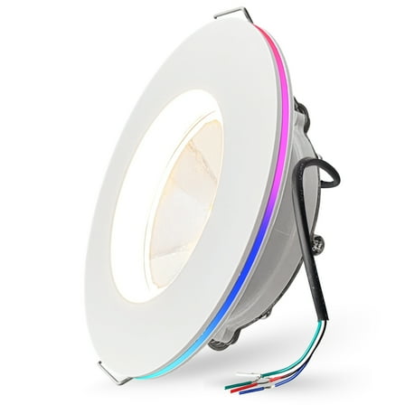 Pactrade Marine RGBW LED Recessed Downlight - 4-Inch Dual Function White Light & Color Changing Ring (5-Wire, Controller Req.) - Spring Clip Mount - Dimmable Interior Boat Lights, Marine-RV Ready 12V