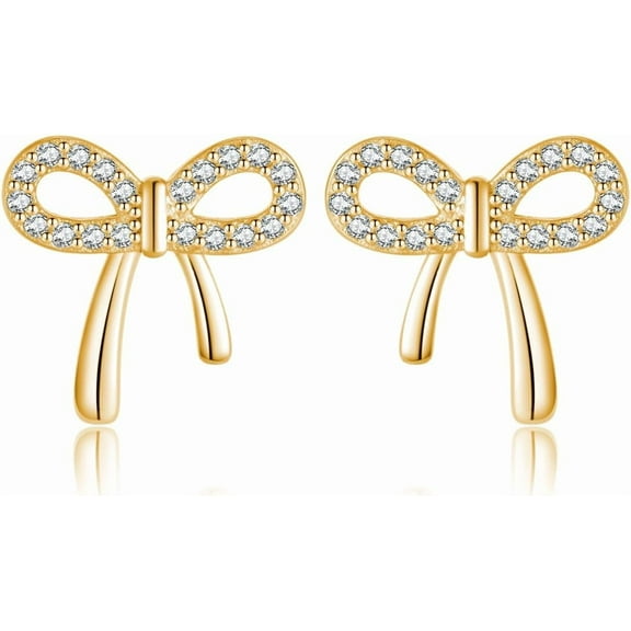 Solid 925 Sterling Silver CZ Bow Stud Earrings for Women Teens Ribbon Stud Earrings Bowknot