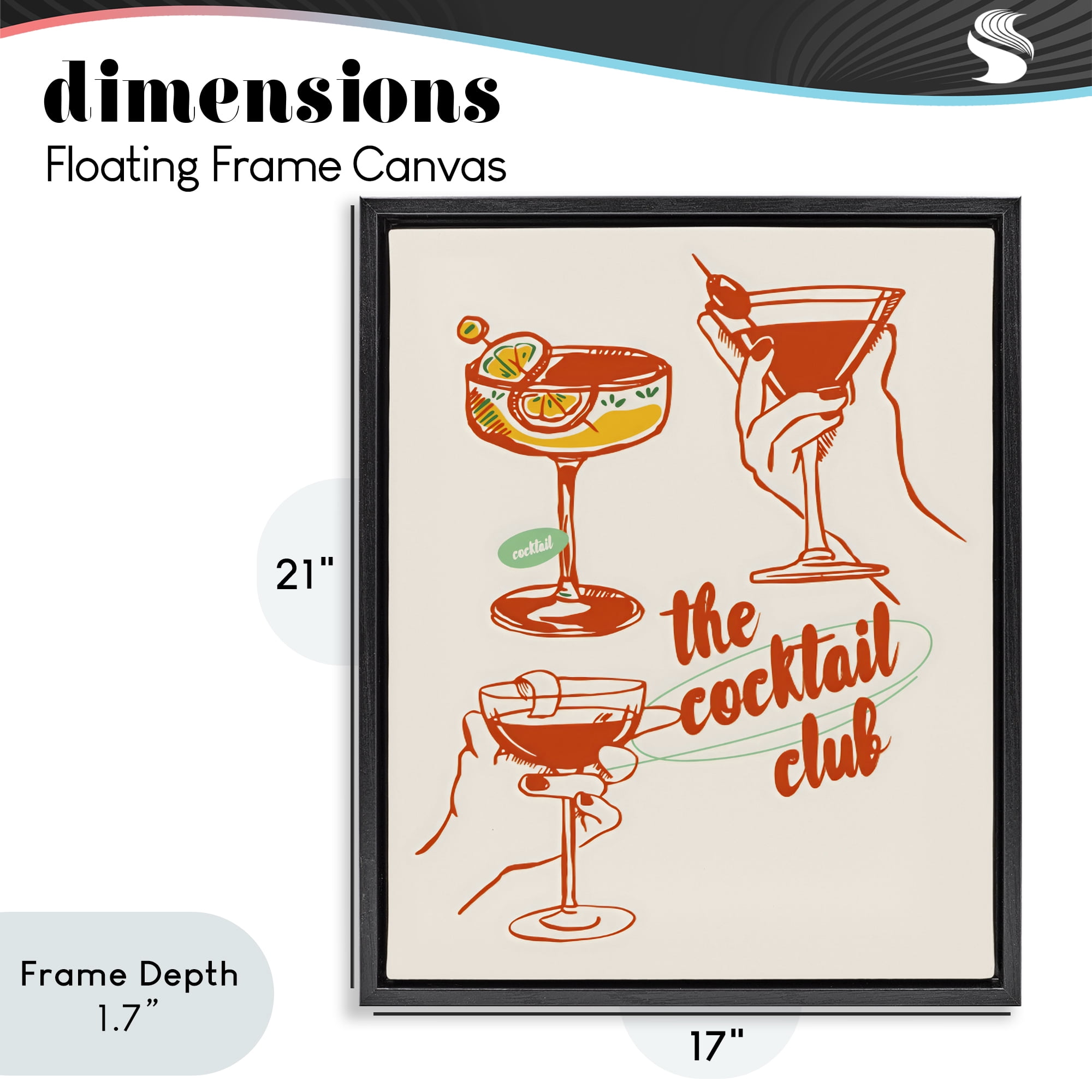 Stupell Industries Cocktail Club Toasting Glasses Black Framed Floater Canvas Wall Art, design by The Prints Vibe