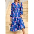 thumbnail image 5 of Women's Blue Floral Print Midi Dress with Striped Trim and Ruffle Hem - [ZhiHiMeRi] | L, 5 of 6