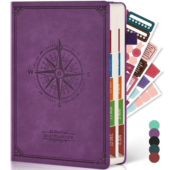 ROBCURSE 2026-2027 Academic Planner, Daily & Monthly Planner From July 2026 To June 2027, with Hourly Schedule, Monthly Tabs, 4 Stickers, 5.6" x 8.3", Hardcover Planner for School Office Home