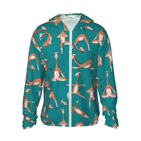 Sigee Giraffes Doing Various Yoga Print UPF50+ Men s Sun Protection Hoodie Shirt SPF UV Shirt Long Sleeve Fishing Outdoor Lightweight S-3XL