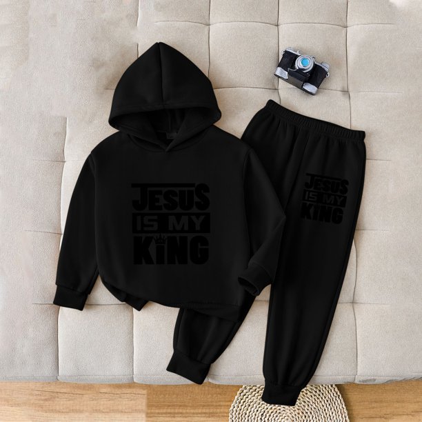 Conjunto de sudadera con capucha de manga larga para niños, color azul, con capucha y cintura elástica, pantalones largos, traje informal y cómodo, conjunto de poliéster para niños.