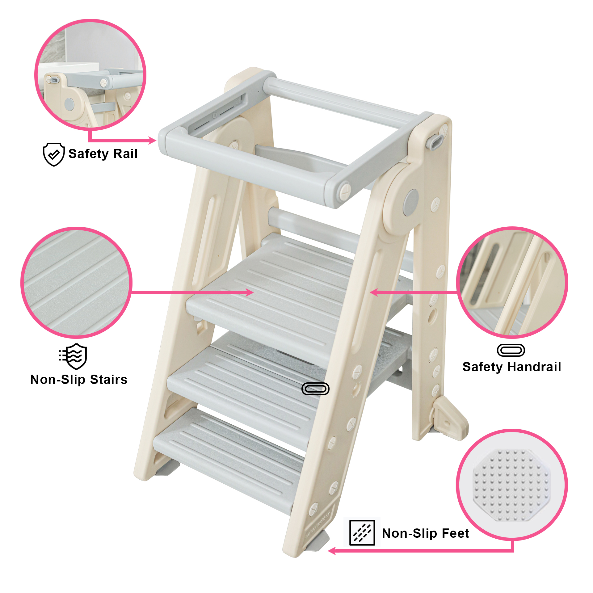 UNCLE WU Sgabello Regolabile Per Bambini – Grigio E Bianco, Perfetto Per La Cameretta