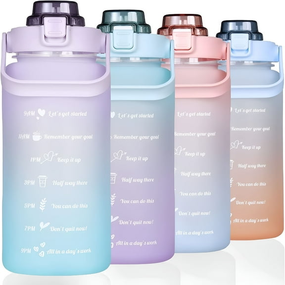 ACDANC Large Half Gallon 64 OZ Motivational Water Bottle with Straw Marker BPA Free for Sport and Fitness Purple Green