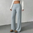 thumbnail image 2 of PBFRDSJ Women's Black Striped Wide Leg Pants Textured Elastic Waist Casual Lounge Trousers Lightweight Comfy Stretchy Loose Pants, 2 of 6