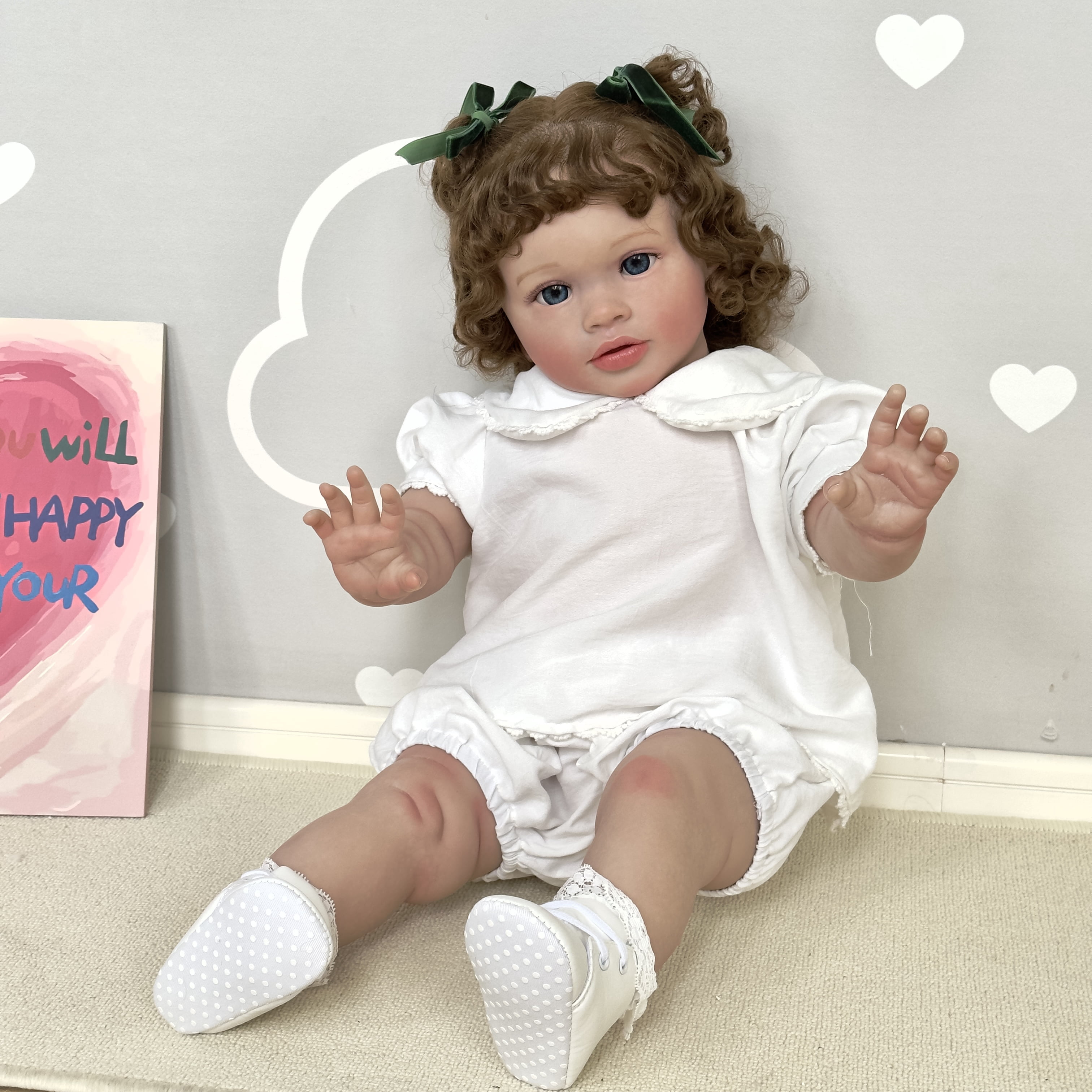 iCradle Lovely Lifelike Toddler Dolls Girl 26 Inch Realistic Babies Handmade Standing Dolls Soft Cloth Body Rooted Hair Blue Eyes Gift for Kids 3+