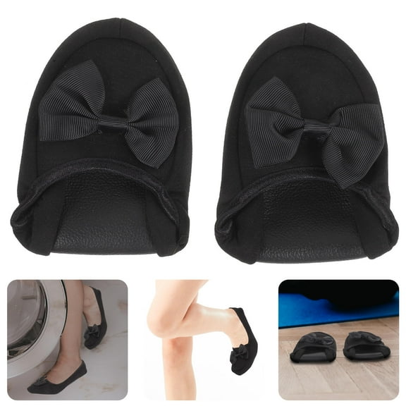 Raindrops Black Women Folding Loafer Slippers Made of Durable PU Material Lightweight Portable for Travel and Indoor Use 24.5cm