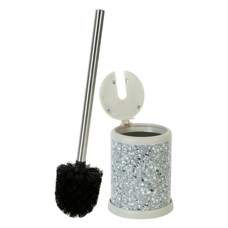 Bath Bliss Self Closing Lid Toilet Brush and Holder in Terrazzo Grey 4.5" Rdx 15.4"