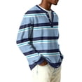thumbnail image 4 of Nokdvo Long Sleeve Waffle Shirt Men Fashion Striped 1/4 Button Up Henley Casual Pullover Top Fall Winter Quilted Knit Solid Color Loose Workout Shirts,Blue S, 4 of 6
