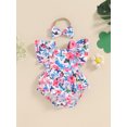 thumbnail image 2 of Bagilaanoe Newborn Baby Girl Summer Rompers Flower Print Fly Sleeve Bodysuits + Hairband 3M 6M 12M 18M Infant One Piece Jumpsuit, 2 of 6