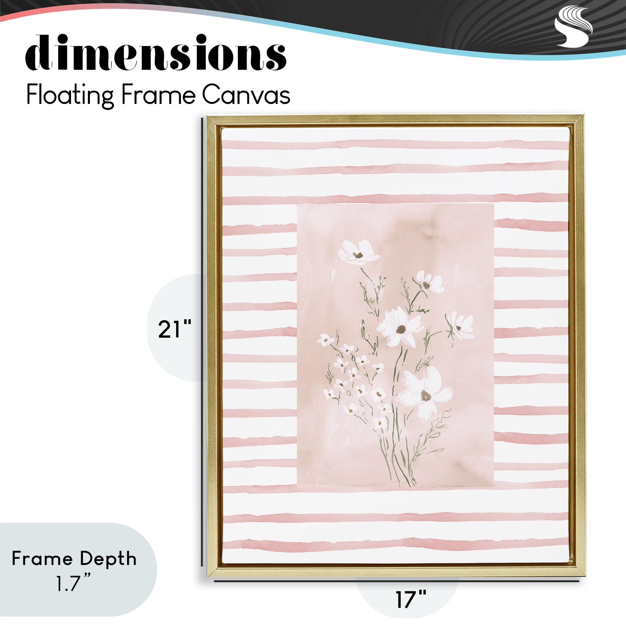Stupell Industries White Cosmos on Pink Stripes Gold Framed Floater Canvas Wall Art, design by Lucille Price