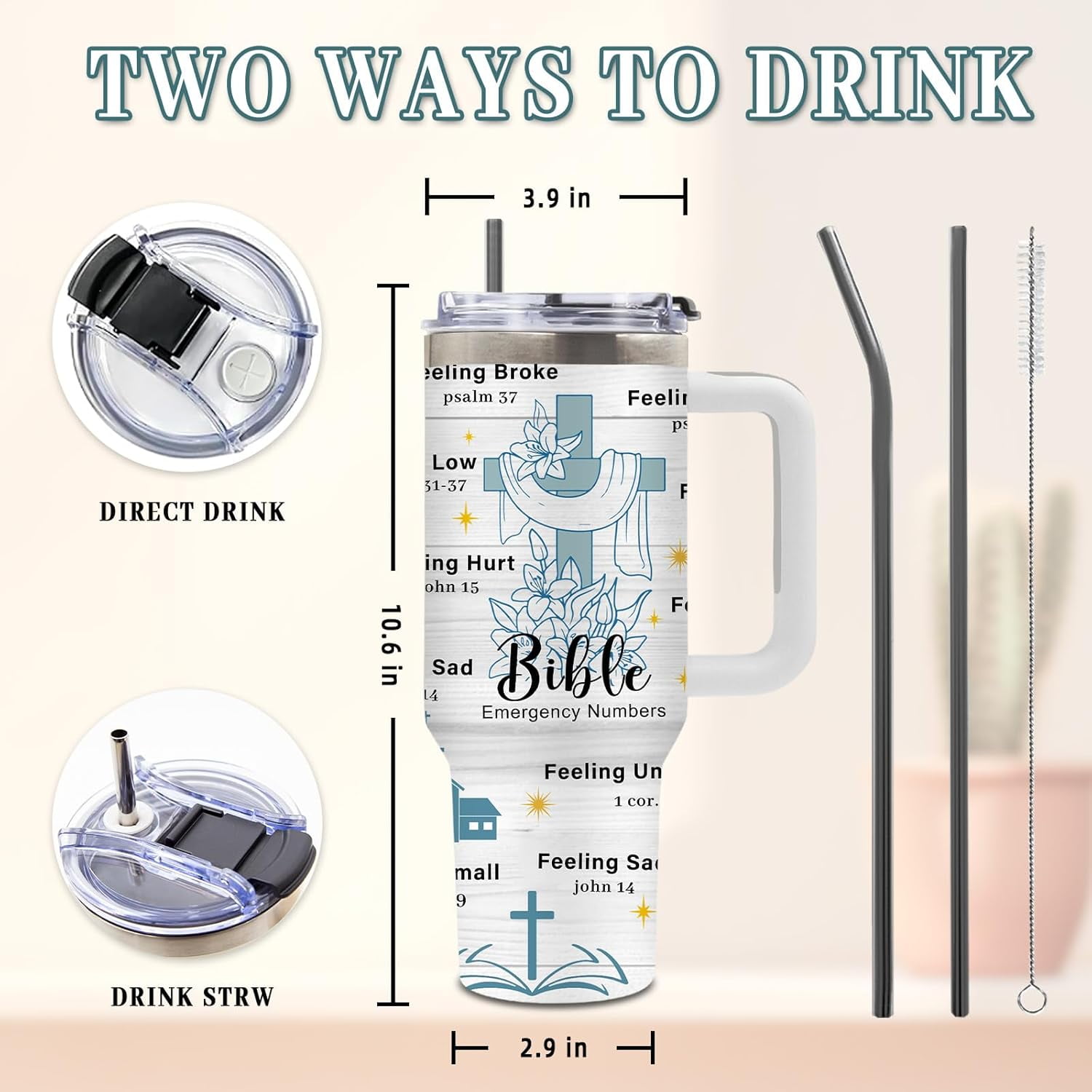 Christian Gifts for Women, Christmas Tumbler for Friends, Inspirational Religious Birthday Gifts for Mom, Faith Bible Gifts, 40 Oz Tumbler with Handle Christmas Gifts