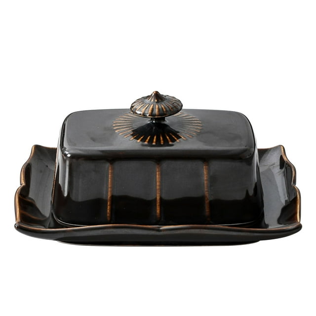 Qeeadeea Ceramic Butter Dish With Lid, 19 X 14 X 9cm Dessert Box Butter